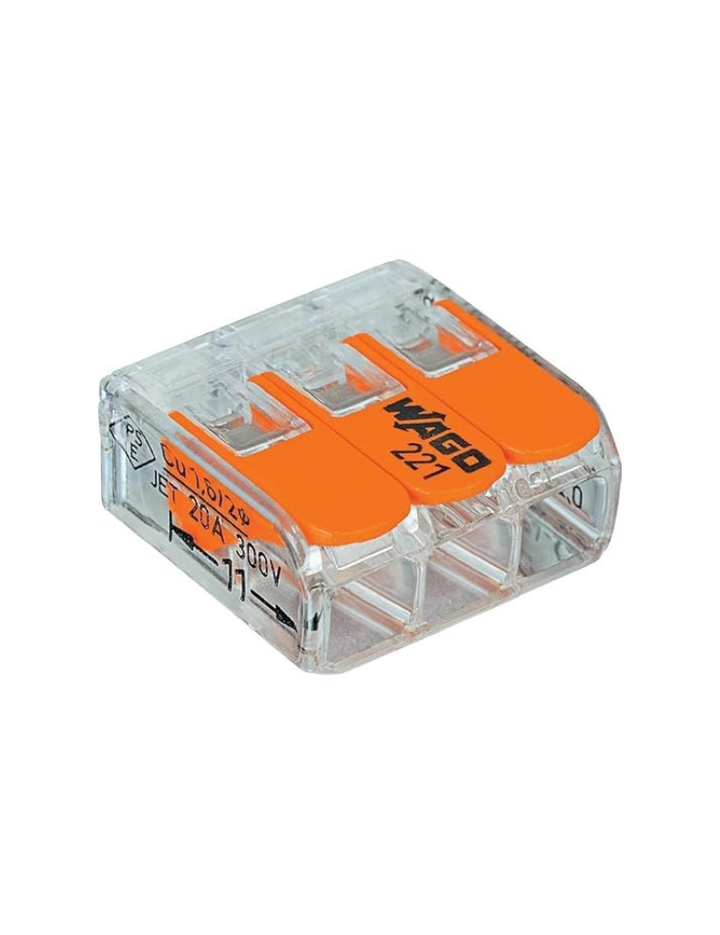 Wago 221-413 3-Way Compact Splice Connector 24-12 AWG Transparent Lever-Nuts