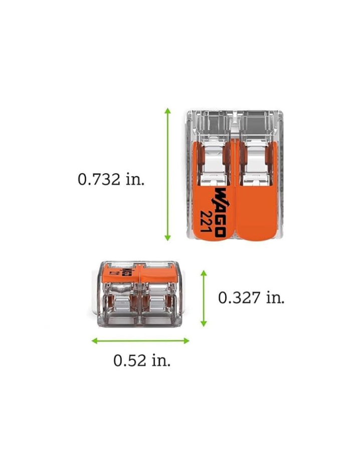 WAGO 221-412/Ve00-2500 221 Series 2 Conductor Awg 24 – 12 Transparent Body Connector W/Levers - 50 Item(S)