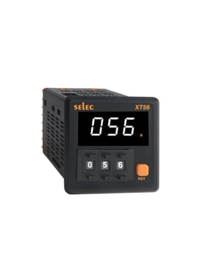 Thumbwheel Timer with On delay/Interval Function, 48x48 mm SELEC XT56A (White Display & Short Depth)(Same as XT56-N)