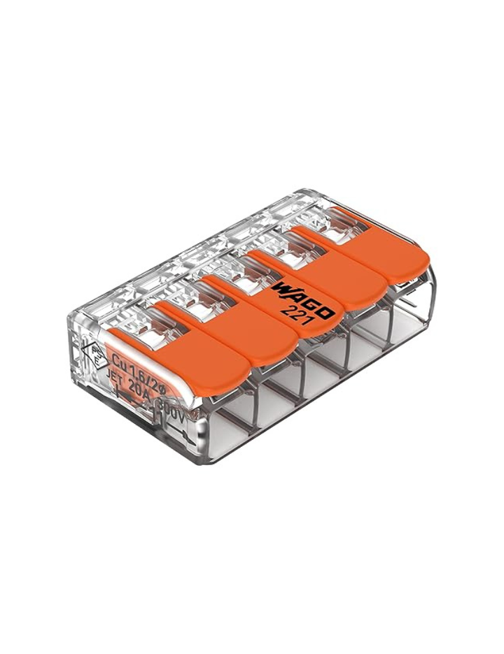 WAGO 221-415 Lever-Nuts - 5-Conductor Compact Splicing Connectors (Blister Pack of 10)