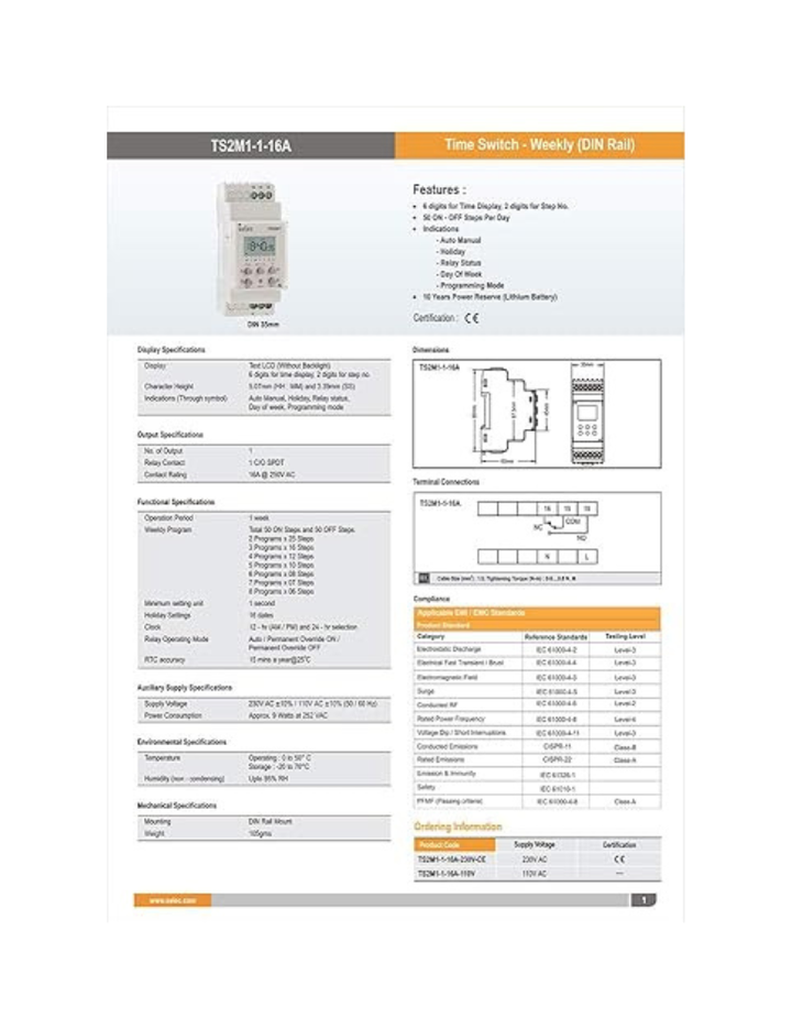 Selec TS2M1-1-16A-230V, 50 ON-OFF Steps, 16A Relay Output