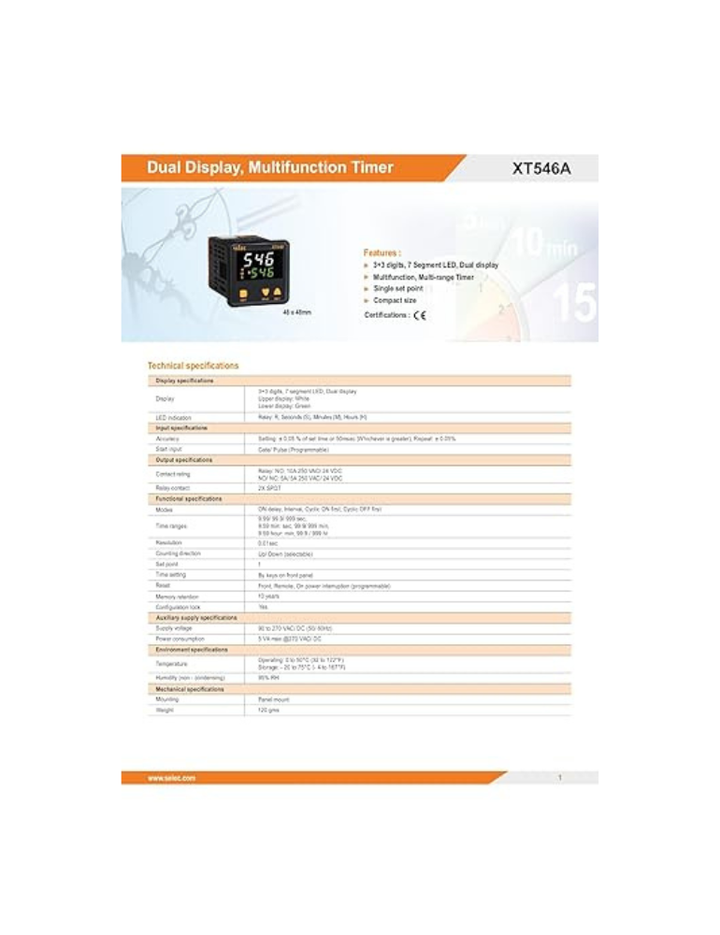 DUAL DISPLAY 3+3 digit, Single set point Digital Timer Selec XT546A
