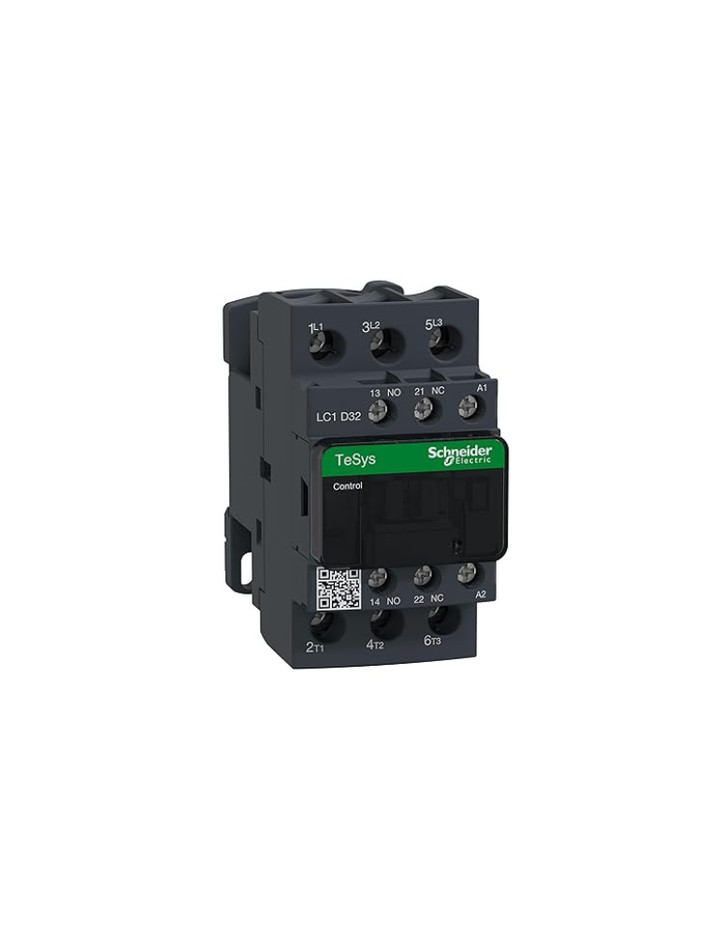 Schneider Electric TeSys D - AC Contactor - 32A, AC3, 220VAC, 3 Pole, 1NO 1NC, White, Fixed & DIN Rail Mounting Contactor, LC1D32M7 Contactor