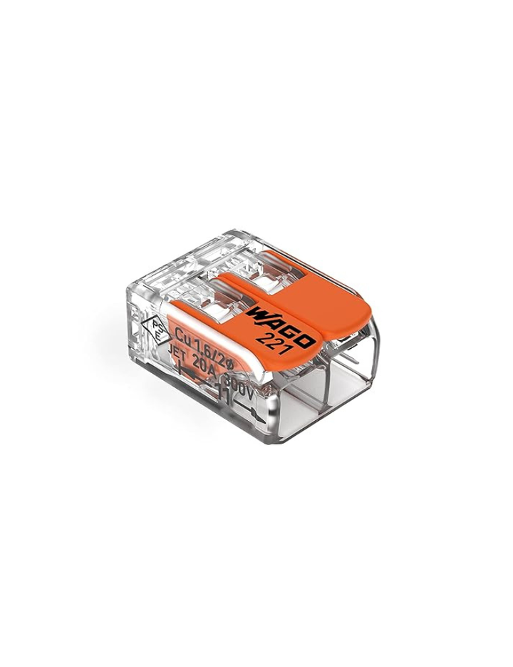 WAGO 221-412 | 2-Conductor Compact Connectors, Suitable for all wires upto 4 mm² - Pack of 100