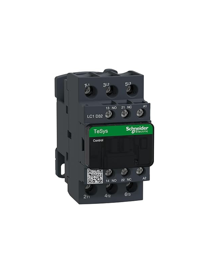 Schneider Electric TeSys D - AC Contactor - 32A, AC3, 220VAC, 3 Pole, 1NO 1NC, White, Fixed & DIN Rail Mounting Contactor, LC1D32M7 Contactor