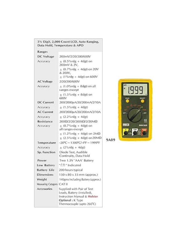 Meco 9a09 Digital Multimeter Without Temperature Probe