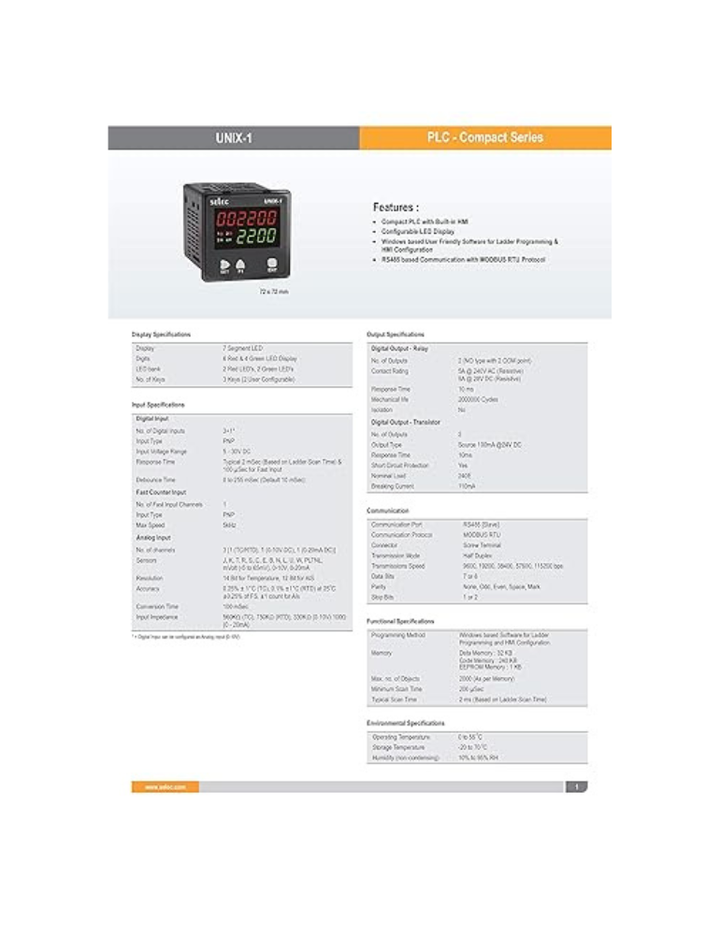 Selec UNIX-1 PLC, 6 + 4 LED, HMI, DI (3+1) + 4DO + 3AI (TC/RTD, 0-20mA, 0-10V)