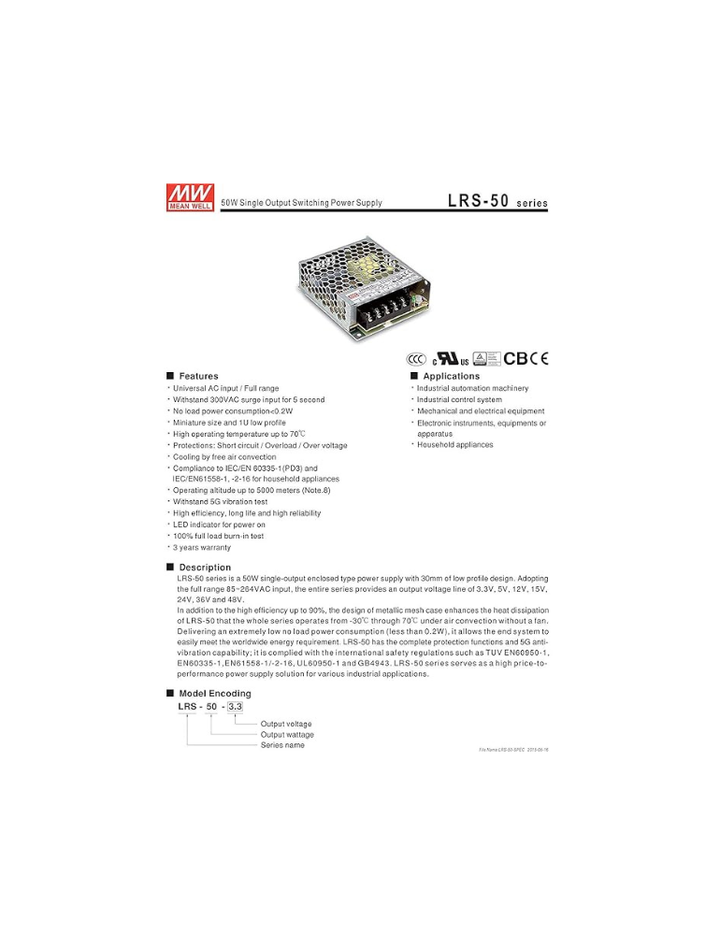 MEAN WELL MeanWell LRS-50-24 Power Supply - 50W 24V