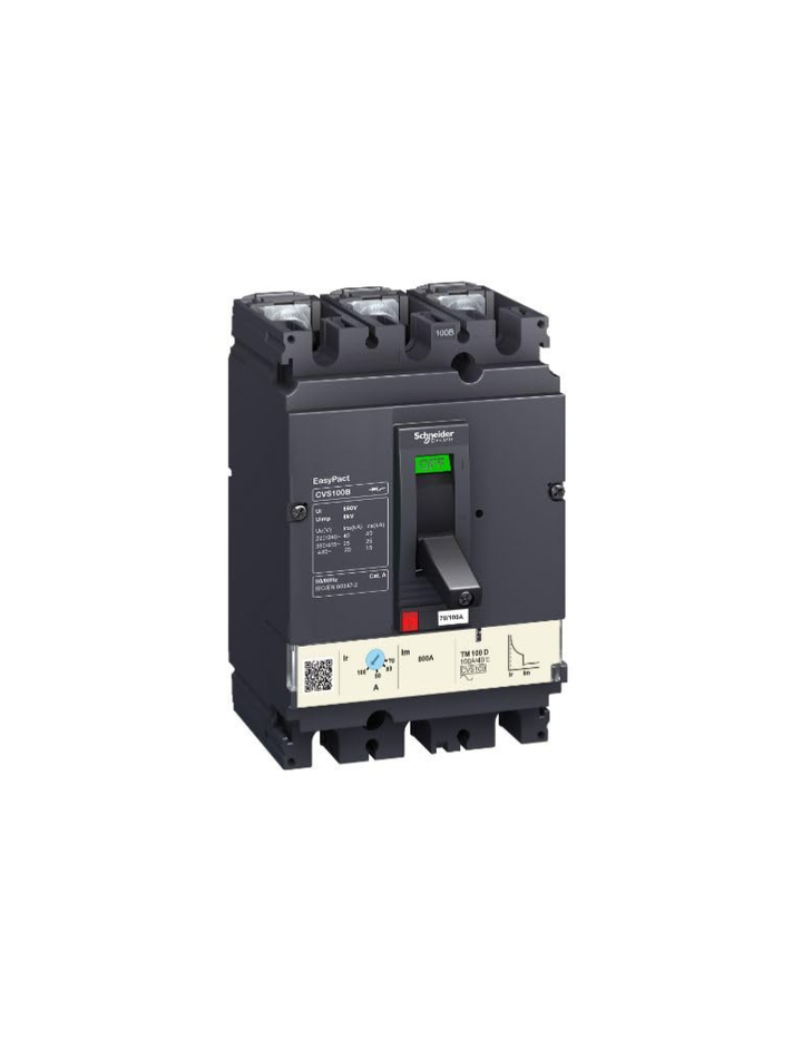 Schneider Electric LV510307 MCCB, CVS100B, 100A, 25kA, TM100D 3P3D MOULDED CASE CIRCUIT BREAKER Grey