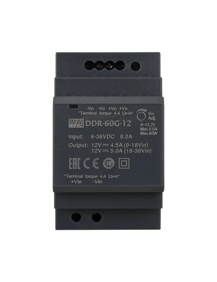 MEAN WELL DDR-60G-12 60W DIN Rail Type DC-DC Converter 9-36VDC Input G-Series 12V@5A Output