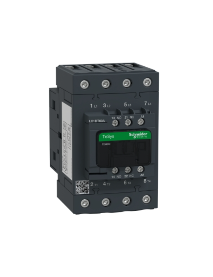 Schneider Electric TeSys D contactor 60 AMP 4 Pole (4 NO) standard coil (black, Pack of 1) LC1DT60AN7 MCB