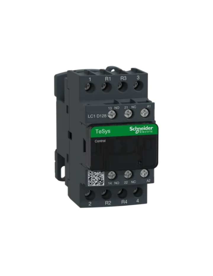 Schneider Electric TeSys D contactor 25 AMP 4 Pole (2 NO + 2 NC) standard coil (black, Pack of 1) LC1D128F7 MCB
