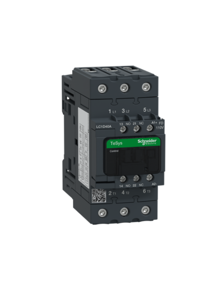 Schneider Electric TeSys D contactor 40 AMP 3 Pole (3 NO) standard coil (black, Pack of 1) LC1D40AFD MCB