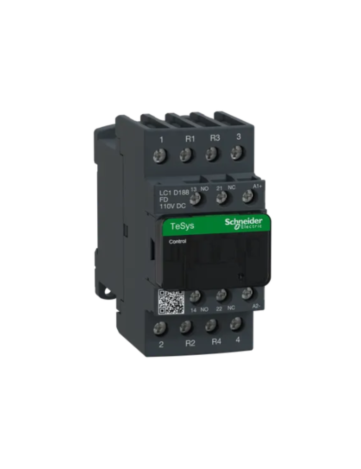 Schneider Electric TeSys D contactor 32 AMP 4 Pole (2 NO + 2 NC) standard coil (black, Pack of 1) LC1D188FD MCB
