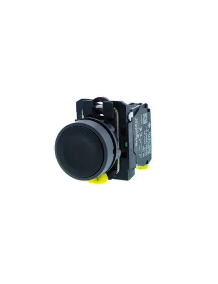 Push button, Harmony XB5N XB7N, plastic, flush, black, 22mm, spring return, unmarked, 1 NO
