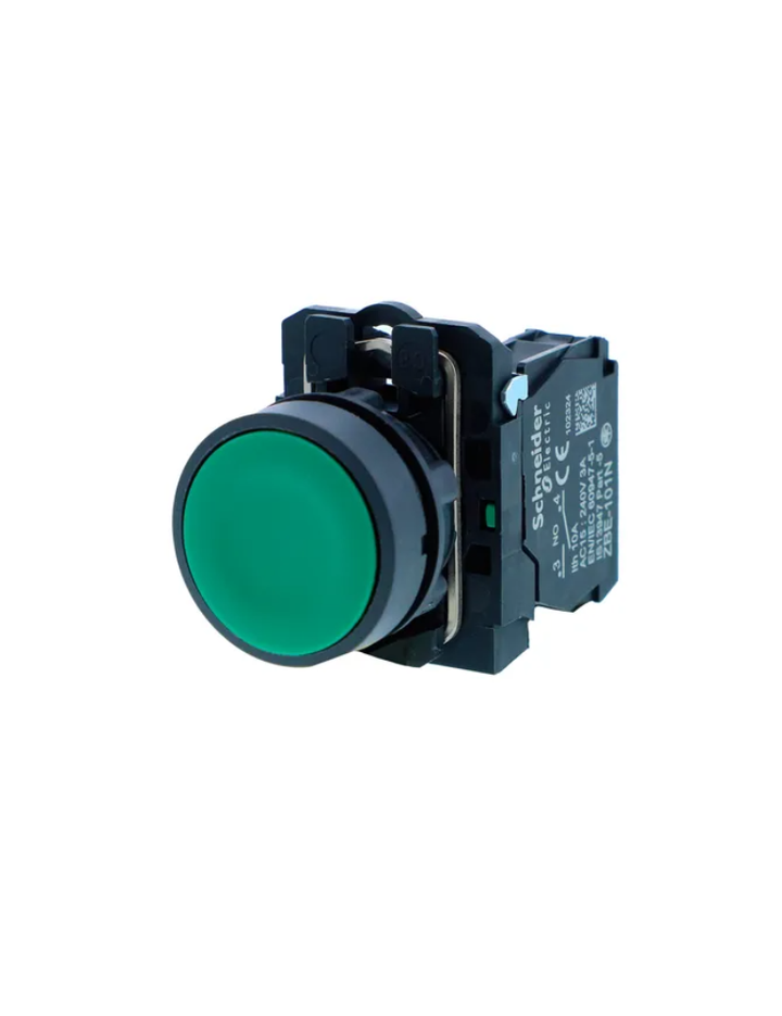 Push button, Harmony XB5N XB7N, plastic, flush, green, 22mm, spring return, unmarked, 1 NO