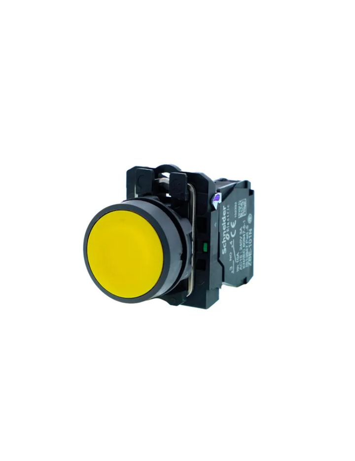 Push button, Harmony XB5N XB7N, plastic, flush, yellow, 22mm, spring return, unmarked, 1 NO