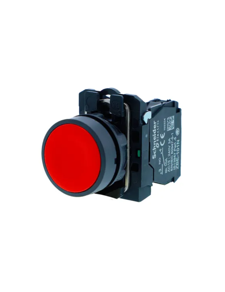Push button, Harmony XB5N XB7N, plastic, flush, red, 22mm, spring return, unmarked, 1 NO