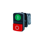 Double-headed push button, Harmony XB5N XB7N, plastic, 22mm, 1 green flush marked I + 1 red projecting marked O, 1NO+1NC