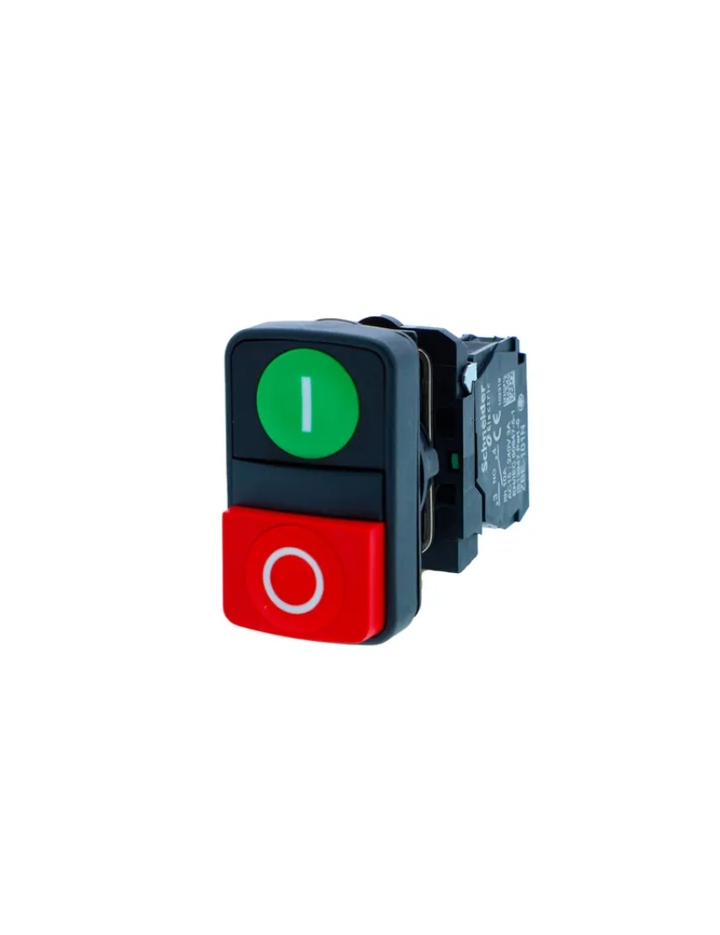 Double-headed push button, Harmony XB5N XB7N, plastic, 22mm, 1 green flush marked I + 1 red projecting marked O, 1NO+1NC