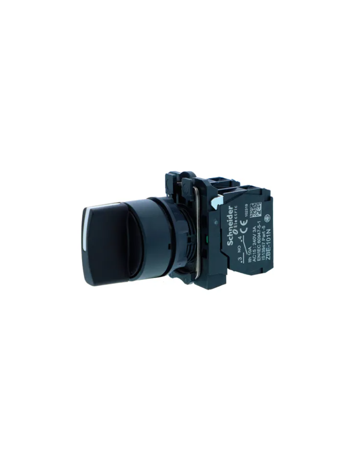 Selector switch, Harmony XB5N XB7N, plastic, black, 22mm, short handle, 3 position, spring return to middle, 2 NO