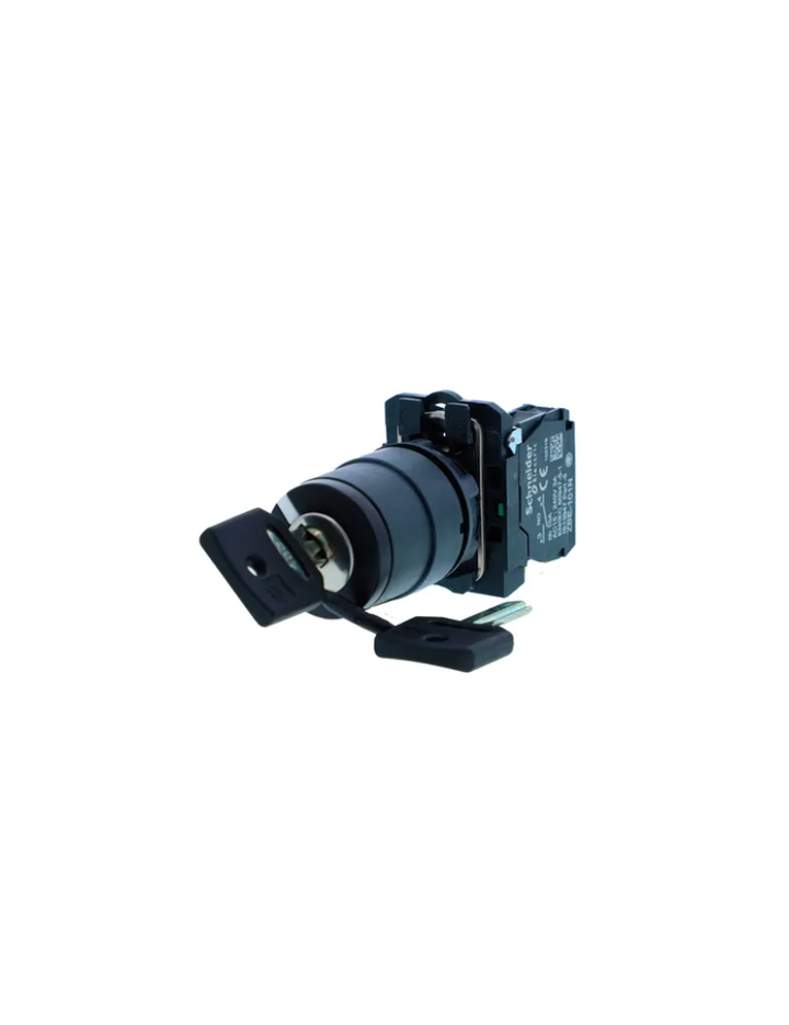 Key selector switch, Harmony XB5N XB7N, plastic, black, 22mm, short handle, 2 position, stay put, left key release, 1 NO