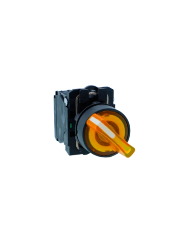 Ill selector switch, Harmony XB5N XB7N, plastic, yellow, 22mm, short handle, 3 position, stay put, 230V AC, 2 NOIll selector switch, Harmony XB5N XB7N, plastic, yellow, 22mm, short handle, 3 position, stay put, 230V AC, 2 NO