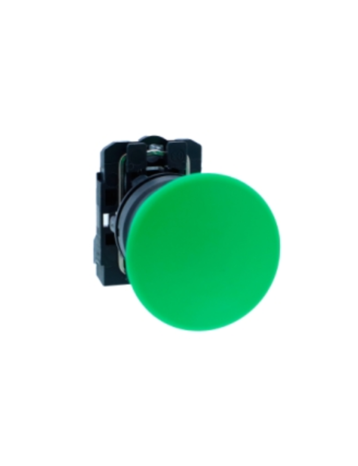 Push button, Harmony XB5N XB7N, plastic, mushroom, green, 40mm, spring return, unmarked, 1 NO