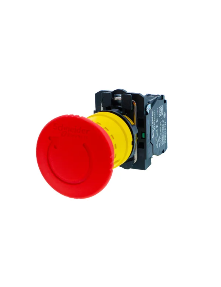 Emergency stop push button, Harmony XB5N XB7N, plastic, red, 40mm, turn to release, trigger latching, 1 NO 1NC