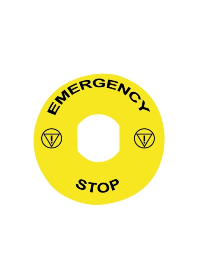 Marked ring legend, Harmony XB5N XB7N, plastic, yellow, 60mm, marked 'Emergency Stop'