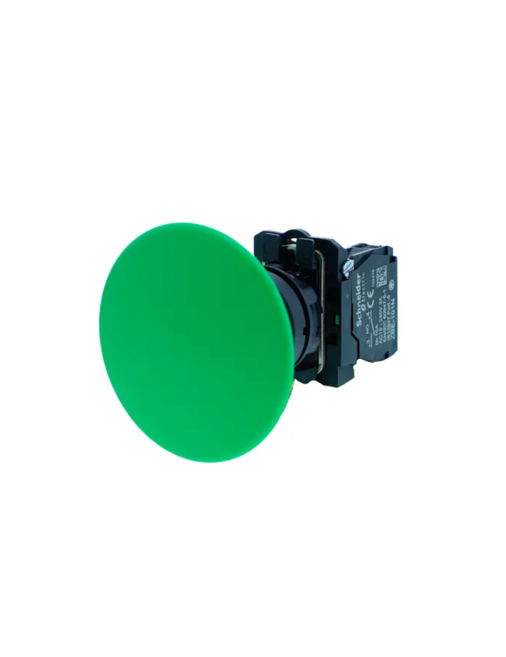 Push button, Harmony XB5N XB7N, plastic, mushroom, green, 60mm, spring return, unmarked, 1 NO