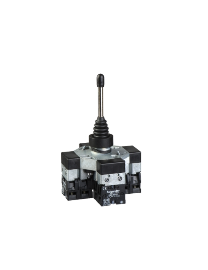 Complete joystick controller, XD2,XD4, 22mm, 4 directions 2NO per direction, with spring return to zero position, black bezel finish