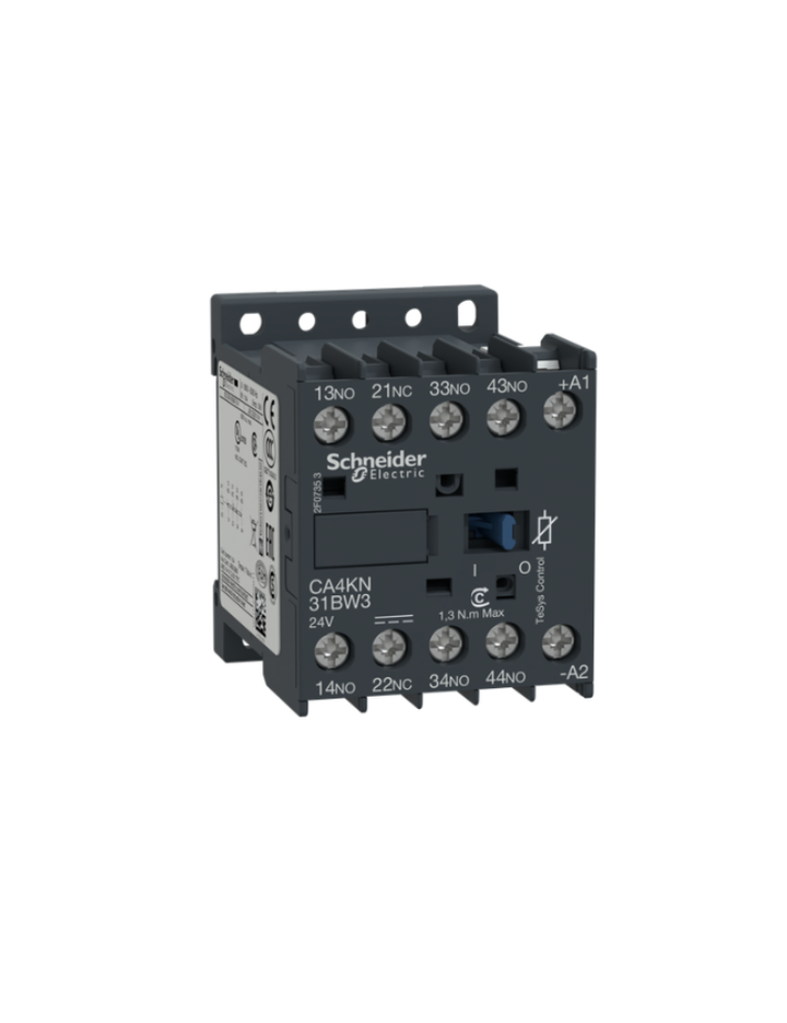 Control relay, TeSys K, 3 NO + 1 NC, lt or eq to 690V, 24VDC low consumption coil