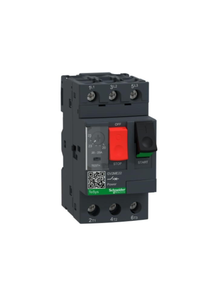 GV2ME;TeSys GV;motor circuit breaker;motor protection;thermal magnetic protection;high breaking capacity;pushbutton control;screw clamp terminals