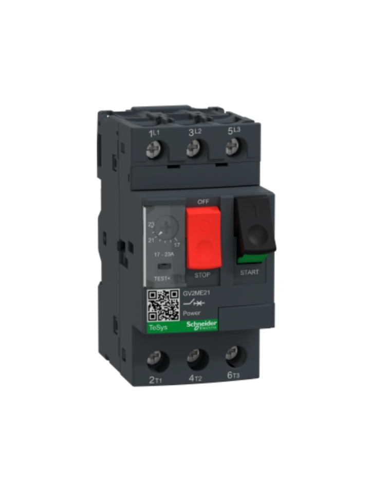 GV2ME;TeSys GV;motor circuit breaker;motor protection;thermal magnetic protection;high breaking capacity;pushbutton control;screw clamp terminals