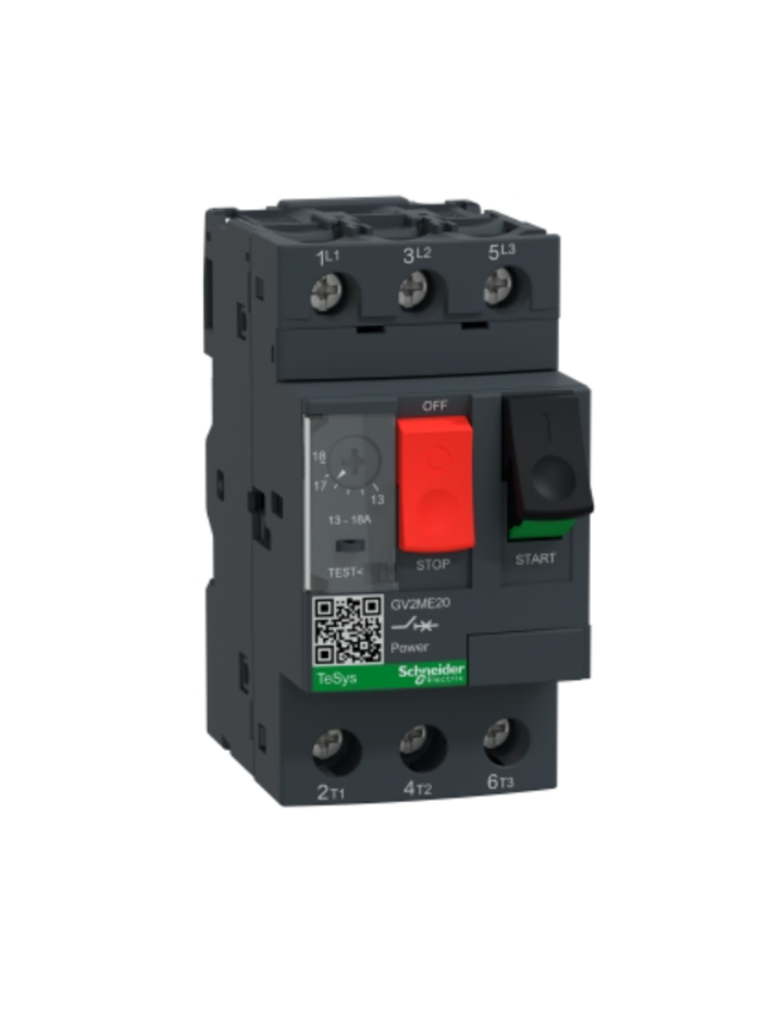 GV2ME;TeSys GV;motor circuit breaker;motor protection;thermal magnetic protection;high breaking capacity;pushbutton control;screw clamp terminals