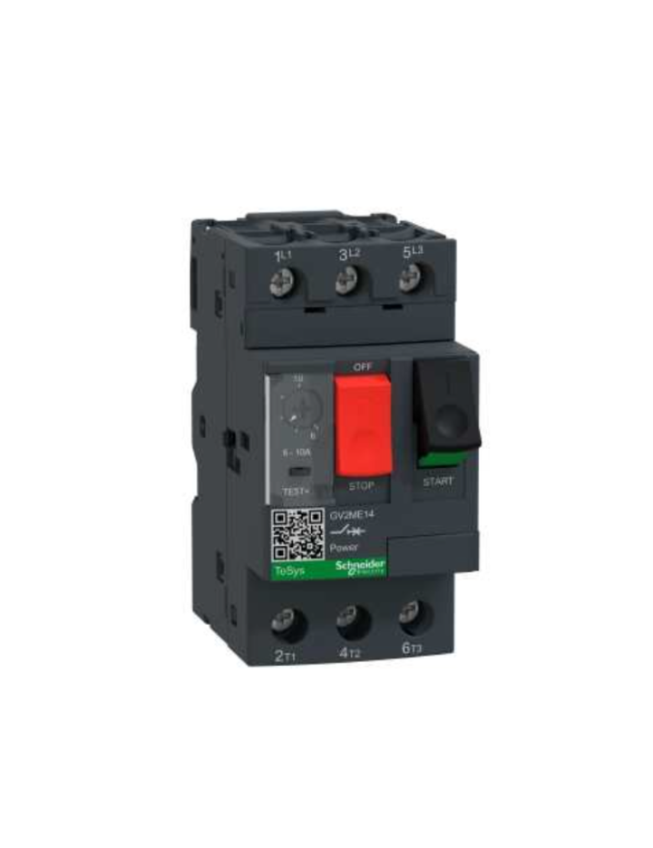GV2ME;TeSys GV;motor circuit breaker;motor protection;thermal magnetic protection;high breaking capacity;pushbutton control;screw clamp terminals