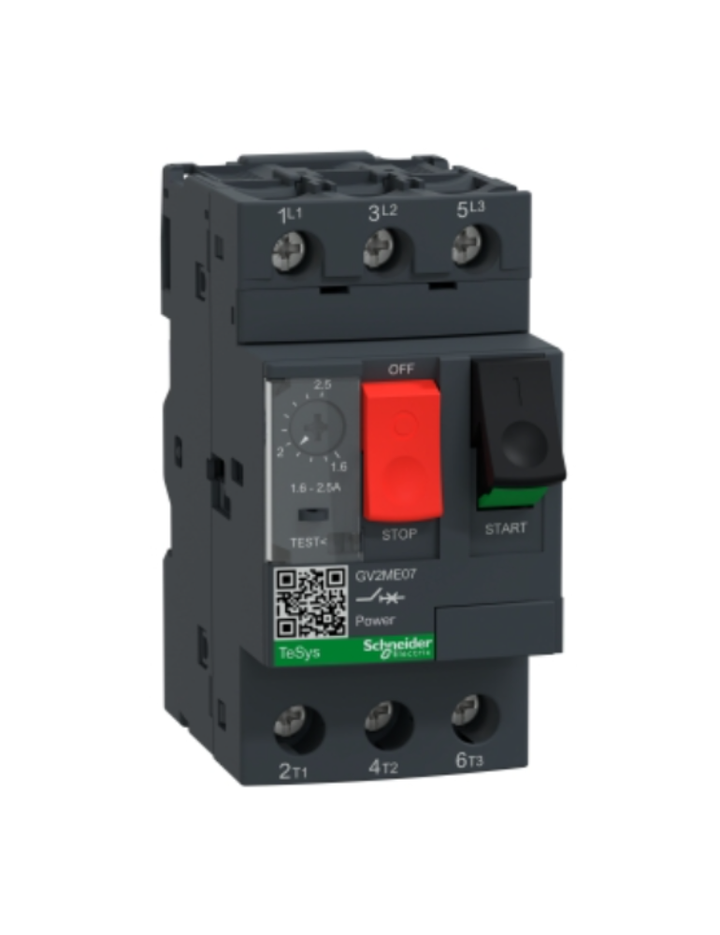 GV2ME;TeSys GV;motor circuit breaker;motor protection;thermal magnetic protection;high breaking capacity;pushbutton control;screw clamp terminals