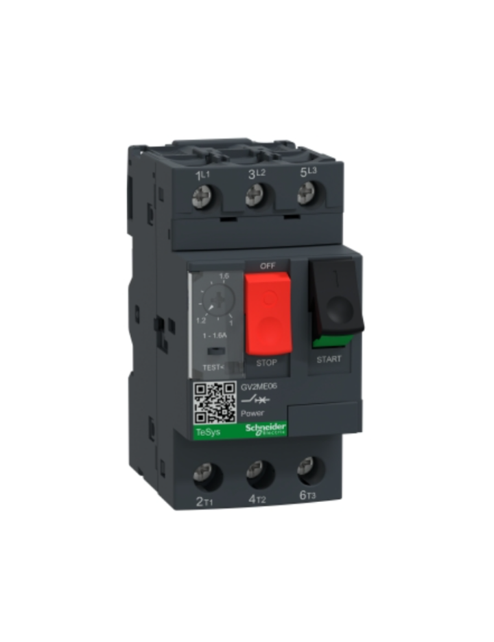 GV2ME;TeSys GV;motor circuit breaker;motor protection;thermal magnetic protection;high breaking capacity;pushbutton control;screw clamp terminals