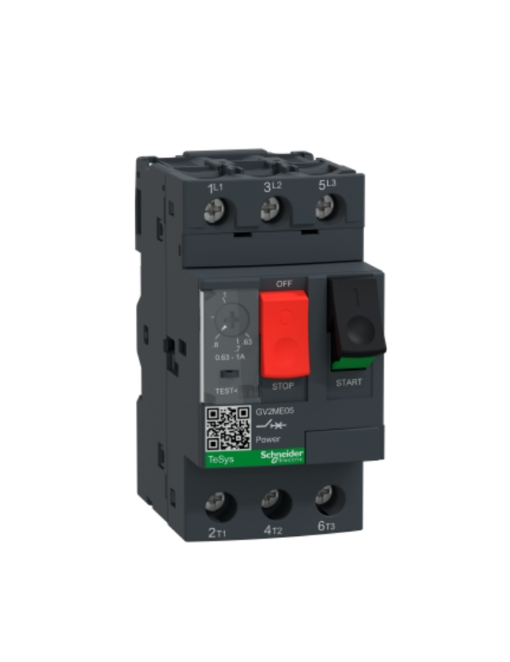 GV2ME;TeSys GV;motor circuit breaker;motor protection;thermal magnetic protection;high breaking capacity;pushbutton control;screw clamp terminals