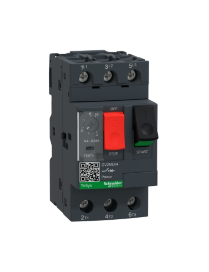 GV2ME;TeSys GV;motor circuit breaker;motor protection;thermal magnetic protection;high breaking capacity;pushbutton control;screw clamp terminals