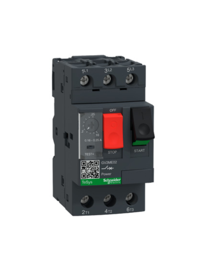 GV2ME;TeSys GV;motor circuit breaker;motor protection;thermal magnetic protection;high breaking capacity;pushbutton control;screw clamp terminals