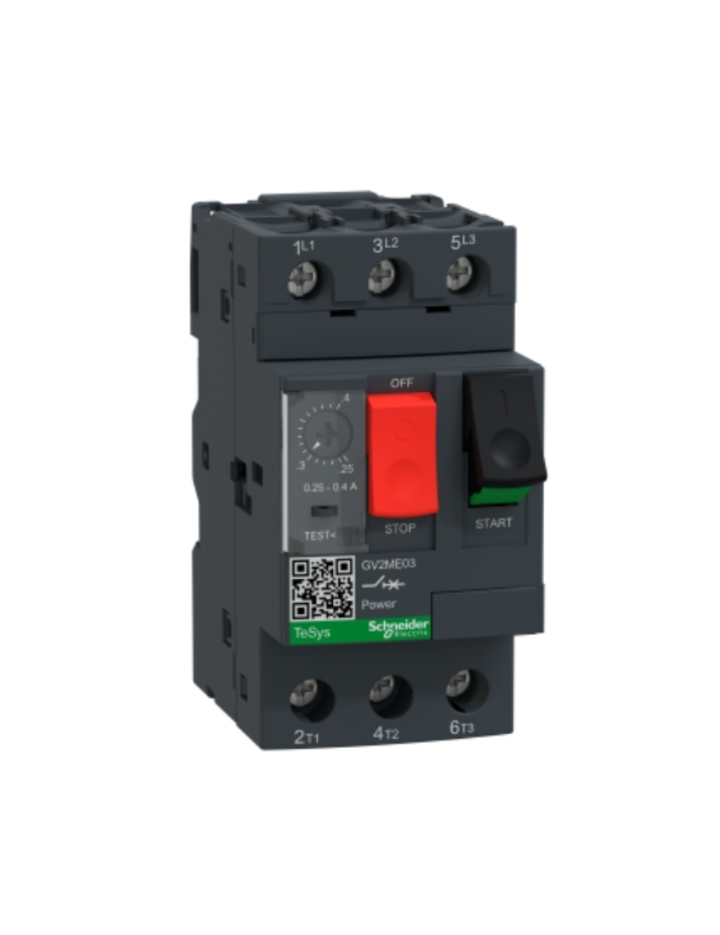 GV2ME;TeSys GV;motor circuit breaker;motor protection;thermal magnetic protection;high breaking capacity;pushbutton control;screw clamp terminals