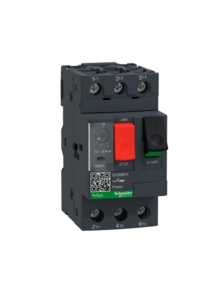 GV2ME;TeSys GV;motor circuit breaker;motor protection;thermal magnetic protection;high breaking capacity;pushbutton control;screw clamp terminals