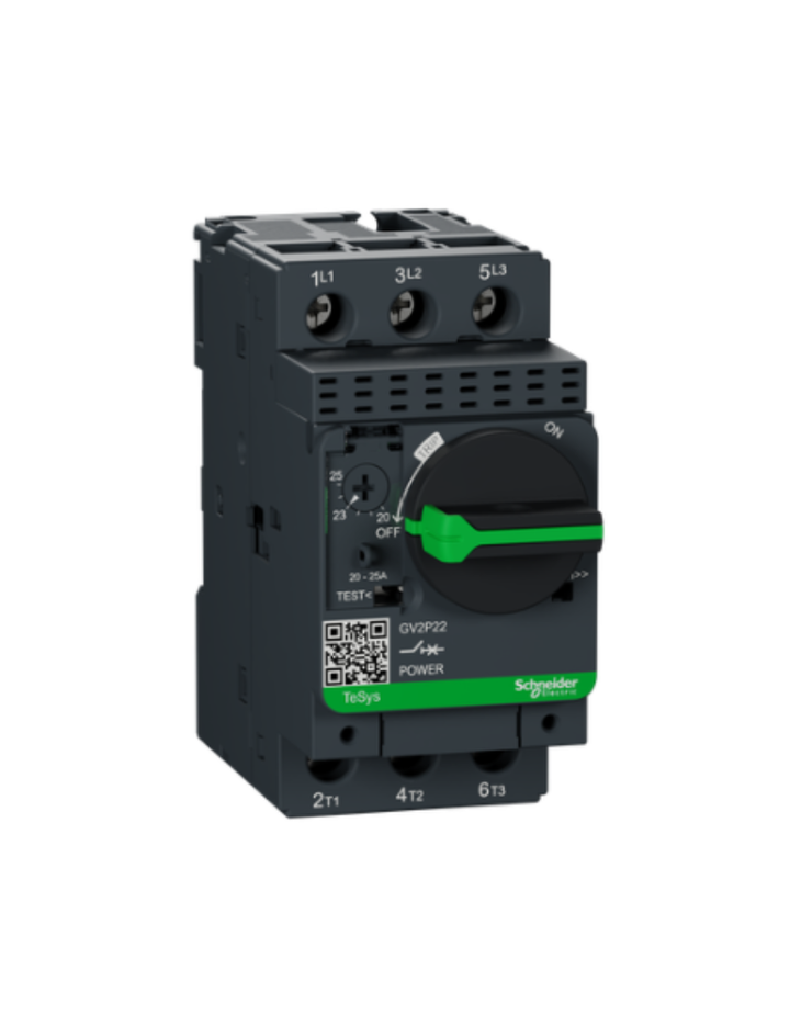 GV2P;TeSys GV;motor circuit breaker;motor protection;thermal magnetic protection;high breaking capacity;rotary handle;screw clamp terminals