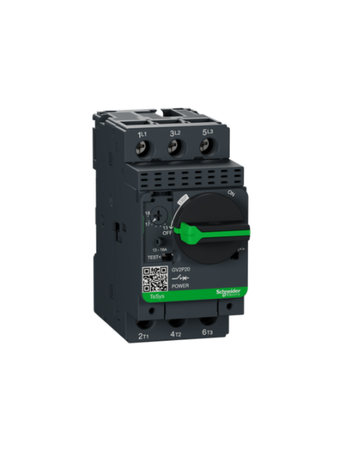 GV2P;TeSys GV;motor circuit breaker;motor protection;thermal magnetic protection;high breaking capacity;rotary handle;screw clamp terminals