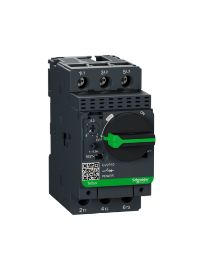 GV2P;TeSys GV;motor circuit breaker;motor protection;thermal magnetic protection;high breaking capacity;rotary handle;screw clamp terminals