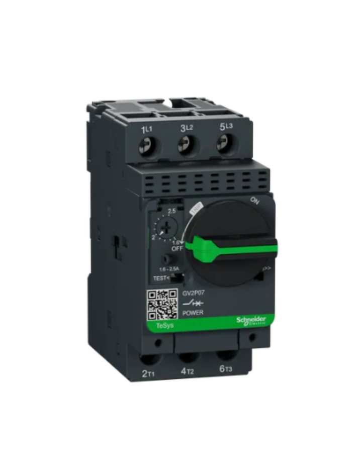 GV2P;TeSys GV;motor circuit breaker;motor protection;thermal magnetic protection;high breaking capacity;rotary handle;screw clamp terminals