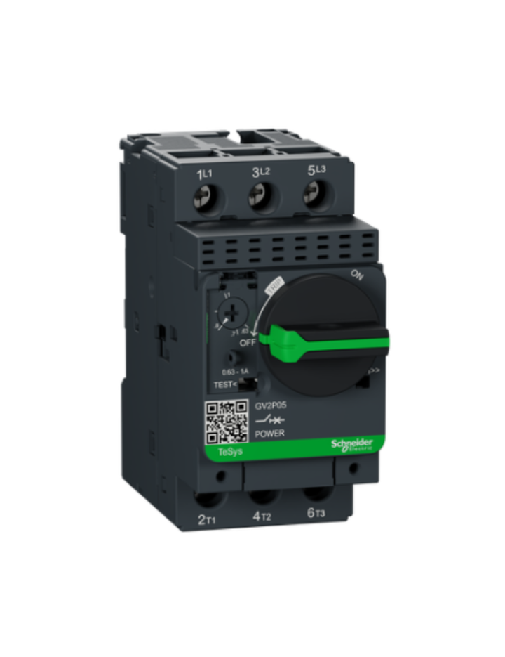 GV2P;TeSys GV;motor circuit breaker;motor protection;thermal magnetic protection;high breaking capacity;rotary handle;screw clamp terminals