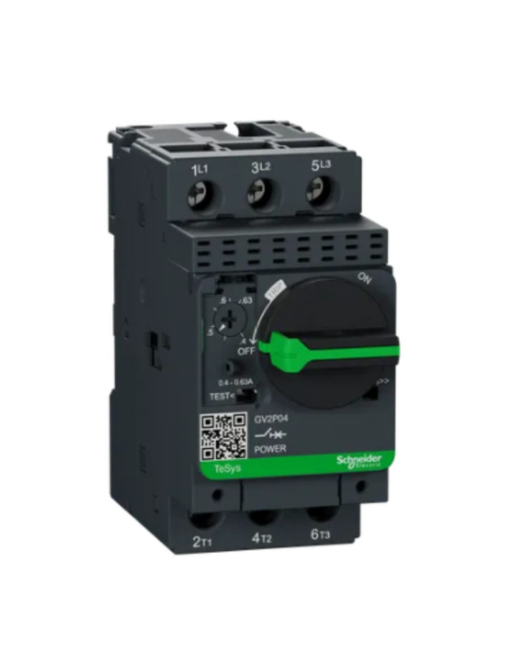GV2P;TeSys GV;motor circuit breaker;motor protection;thermal magnetic protection;high breaking capacity;rotary handle;screw clamp terminals